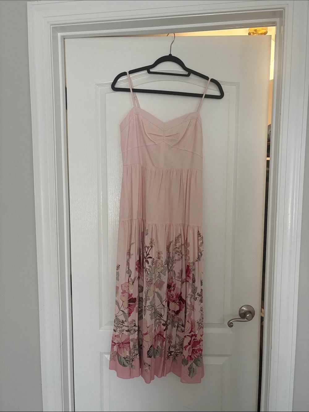 Calypso Light Pink Floral Tiered Spaghetti-Strap Dress